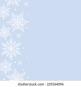 Christmas card with snowflakes border on lace background