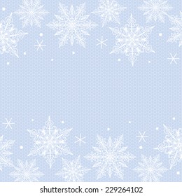 Christmas card with snowflakes border on lace background