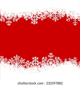 Christmas card with snowflakes border on red background