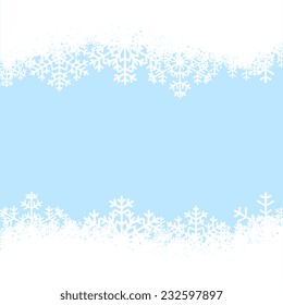 Christmas card with snowflakes border on blue background