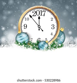Christmas card with snowflakes, candles an cyan baubles on the gray background. Eps 10 vector file.