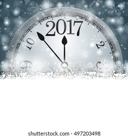 Christmas card with snowflakes, clock and date 2017 on the gray background. Eps 10 vector file.