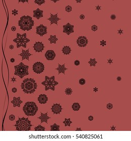 Christmas card with snowflakes design on pink background. Winter card. Merry Christmas, New Year and Happy Holiday vector illustration.