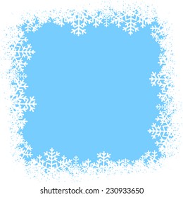 Christmas card with snowflakes frame on blue background