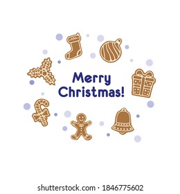 Christmas card with snowflakes and ginger cookies