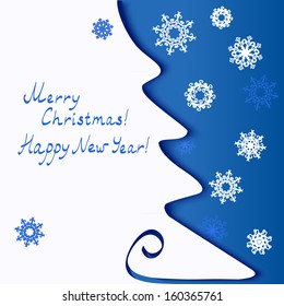 Christmas card with snowflakes and greeting. vector illustration