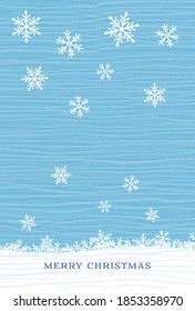 Christmas card with snowflakes and hand-drawn strip texture on blue background