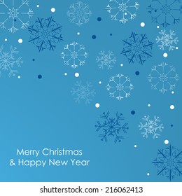 Christmas card with snowflakes on a blue background/design with place for your content, vector illustration