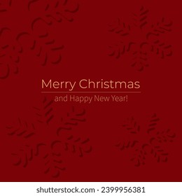 Christmas card with snowflakes on red background. Vector square illustration.