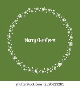 Christmas card with snowflakes and stars. Christmas wreath. Round Christmas frame. Doodle snowflakes.