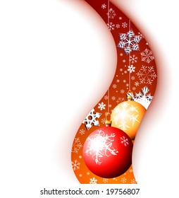 Christmas card - snowflakes with yellow and red bulbs