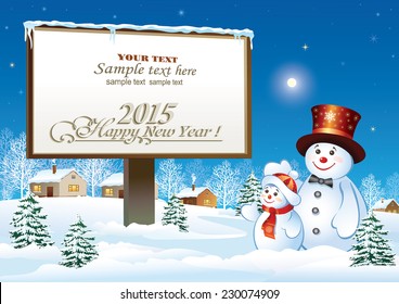 Christmas card with snowman 2015