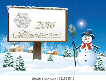 Christmas card with a snowman in 2016 at the billboard.