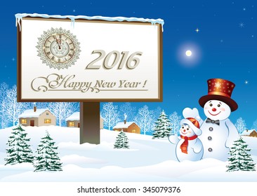 Christmas card with a snowman in 2016 at the billboard.