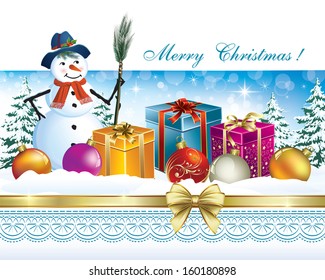 Christmas card with a snowman