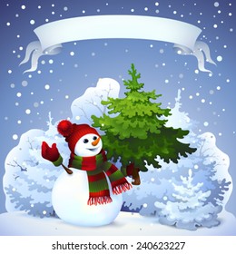 Christmas card with snowman