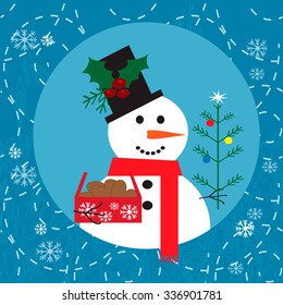 Christmas card with snowman