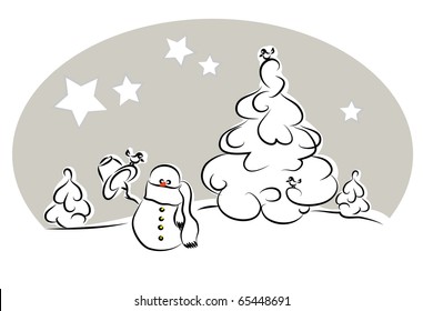 Tarjeta navideña con muñeco de nieve