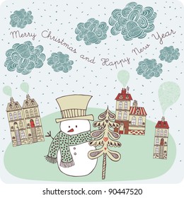  Christmas card with snowman