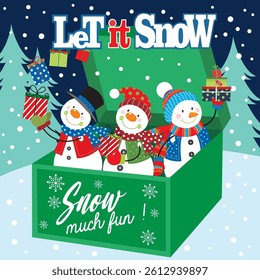 Christmas card with snowman in the box