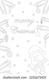 Christmas card, snowman and Christmas decorations