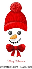 Christmas card with snowman face over white background