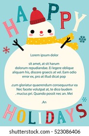 Christmas card with snowman, Greeting Card, Poster, Party Invitation, Vector Illustration.
