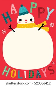 Christmas card with snowman, Greeting Card, Poster, Party Invitation, Vector Illustration.