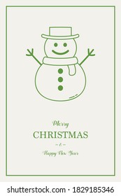 Christmas card with snowman and greeting. Vector