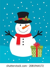 Christmas card with snowman. Merry Christmas vector illustration.