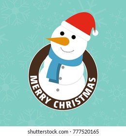 Christmas card with snowman and pattern background