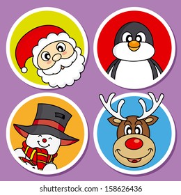 Christmas card. snowman, reindeer, penguin and santa