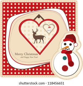 Christmas card with a Snowman, Santa Claus and Reindeer - vector illustration