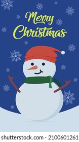 Christmas Card with Snowman and Snowflakes in illustration Vector