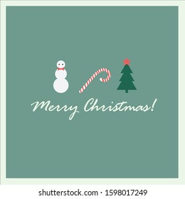 Christmas card.  Snowman, sweetie and Christmas tree.