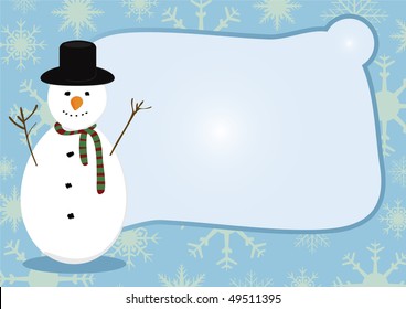 Christmas card with Snowman and text background. Fully editable vector illustration.