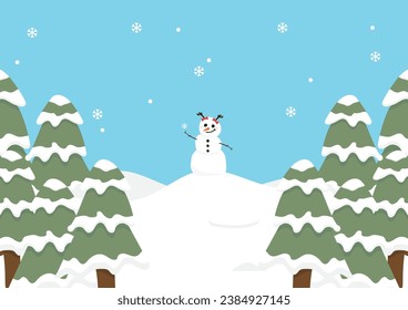christmas card with snowman and tree