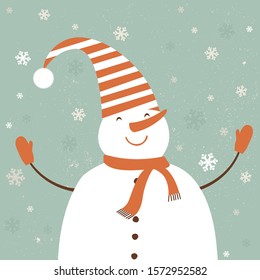 Christmas card with snowman. Vector