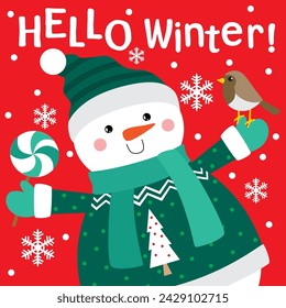 Christmas Card with Snowman vector