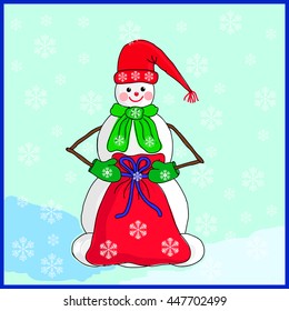 Christmas card with snowman. Vector.