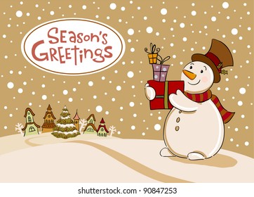 Christmas card with snowman. Vector.