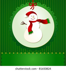 Christmas card with snowman, vector background