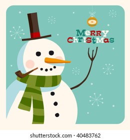 Christmas card with snowman. Vector. Editable.