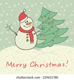 Christmas card snowman Vector eps10