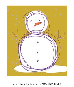 Christmas card Snowman.Yellow background. vector .christmas .holiday