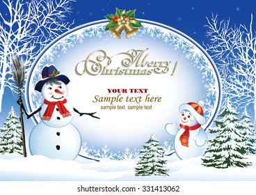 Christmas card with snowmen