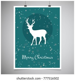 Christmas card with snowy background and reindeer