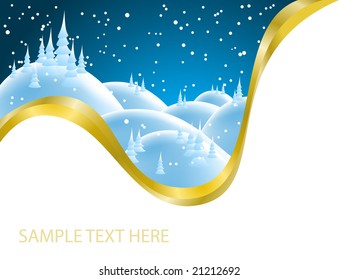 Christmas card with snowy landscape