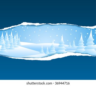 Christmas card with snowy winter landscape