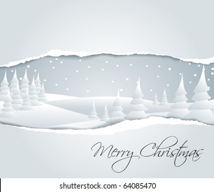 Christmas card with snowy winter landscape